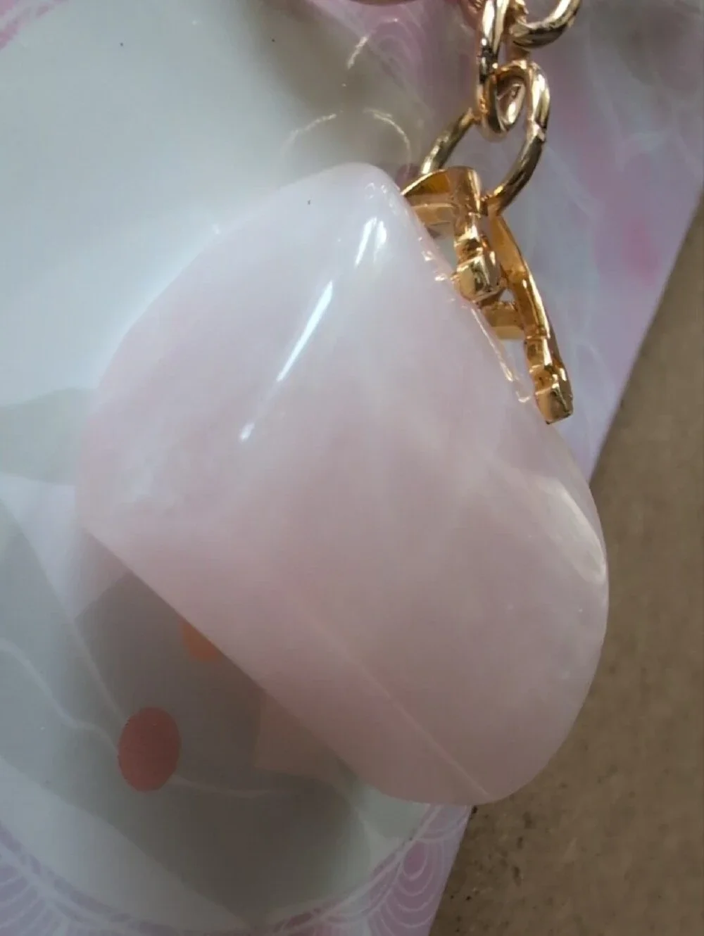 Love Gold-Tone Keyring with Pink Quartz Purse Charm